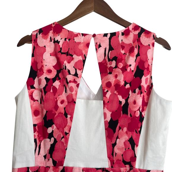 Jones New York Pink Floral Fit Flare Dress 12 V-Neck Back Cutout Summer Party‎ - Picture 14 of 16